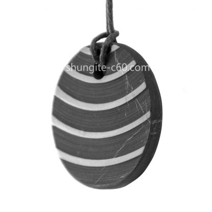 natural black shungite stone pendant carved circle