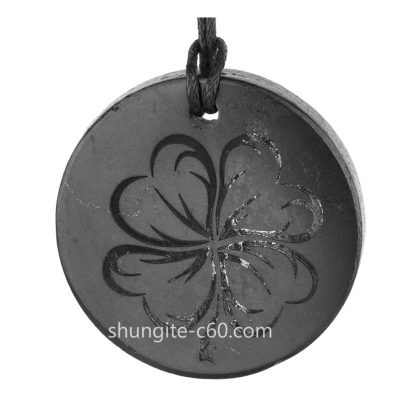 four leaf clover necklace engraved on raw shungite stone