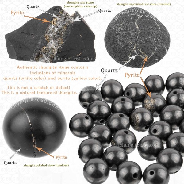 natural shungite beads and mineral inclusions