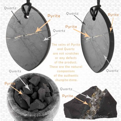 natural shungite rock and inclusions minerals-satellites in necklace