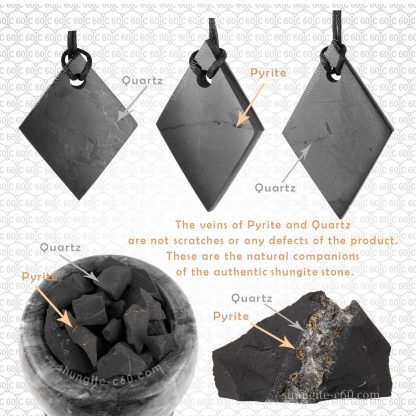 natural shungite rock and inclusions minerals-satellites in inside necklace