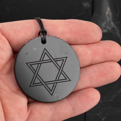 shungite pendant engraved 45mm with symbol Star of David