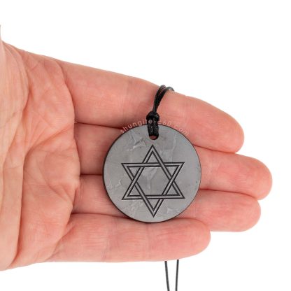 shungite pendant engraved 35 mm symbol Star of David