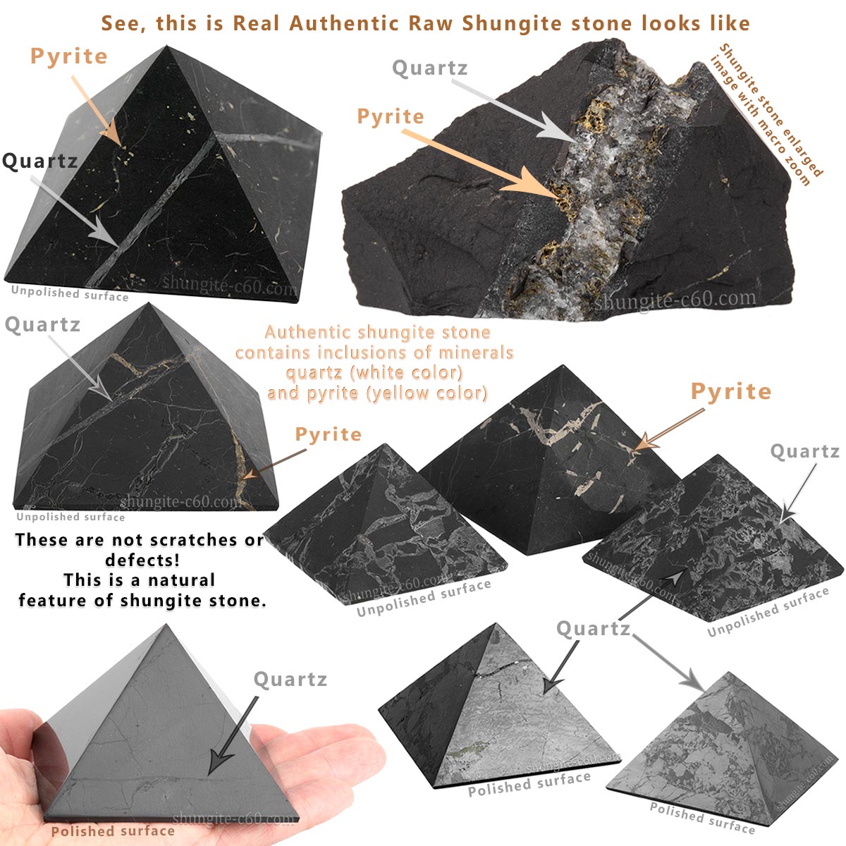 Minerals of quartz and pyrite in the composition of shungite