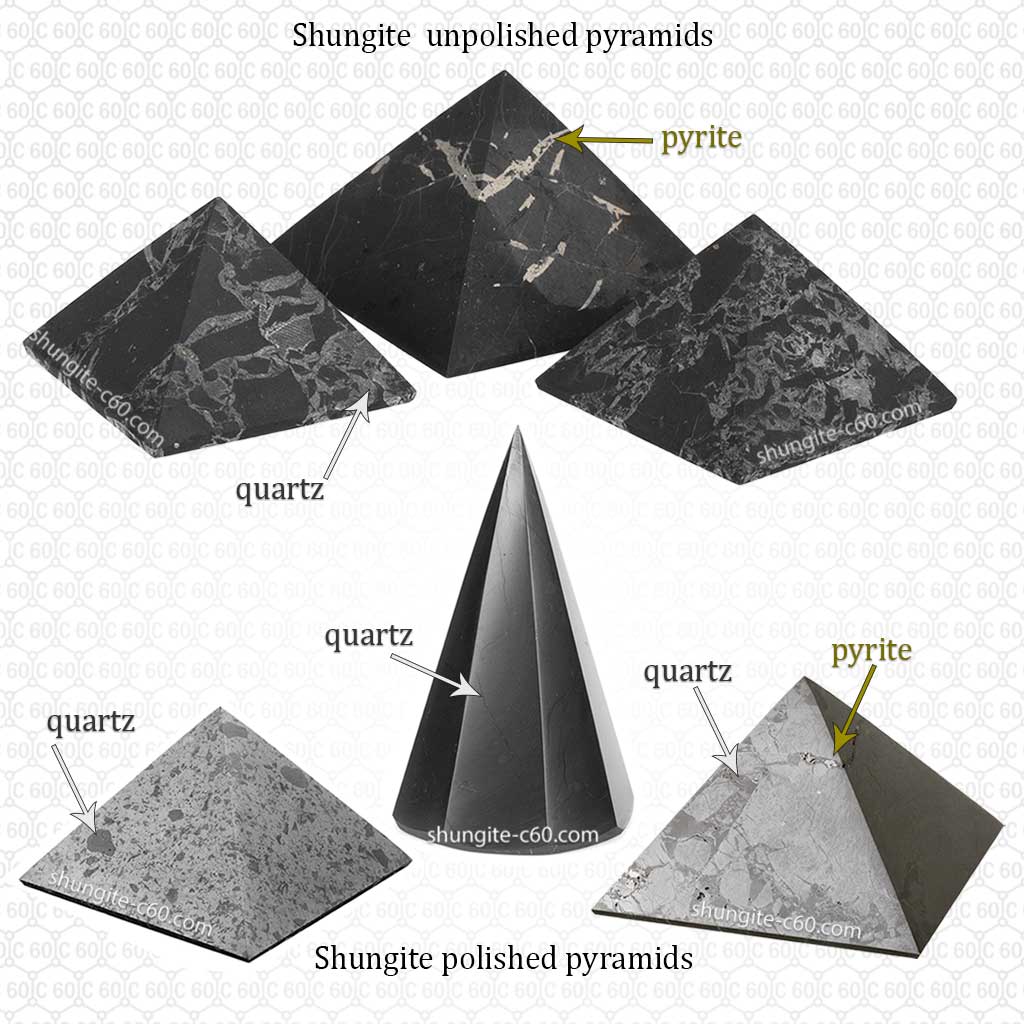 Shungite pyramids polished and unpolished