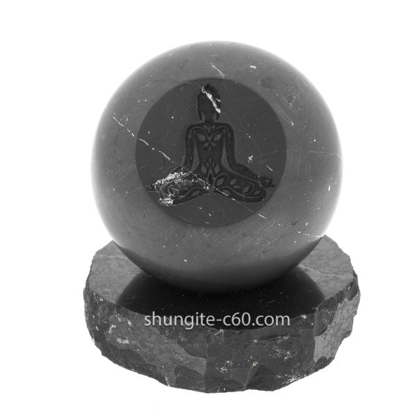 Shungite crystal sphere with engraving