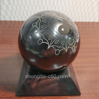 shungite Yin and Yang stone sphere engraved