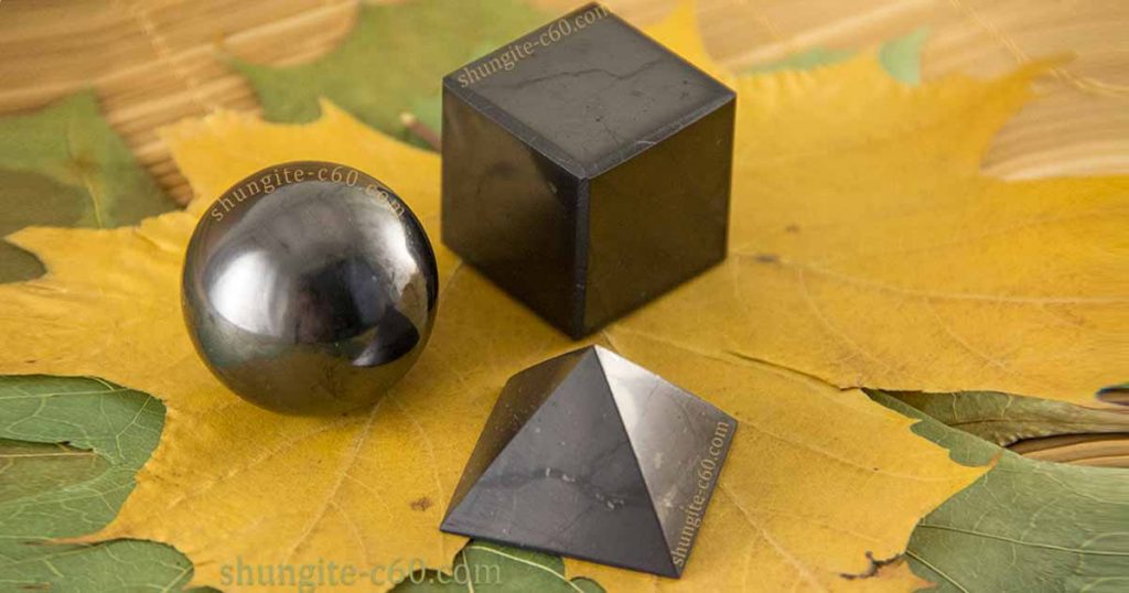 Shungite emf protection set for home pyramid, sphere and cube