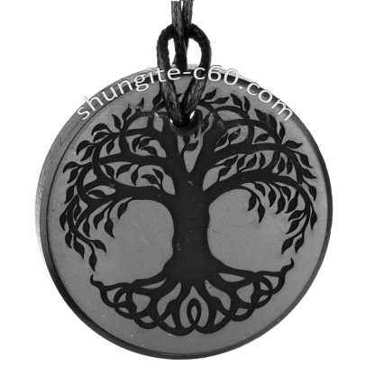 shungite pendant with deep engraving image Tree of Life