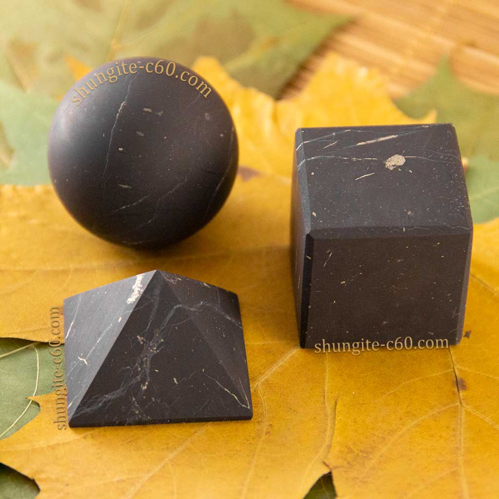 shungite cube and sphere or pyramid unpolished