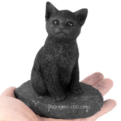 shungite stone black cat statue