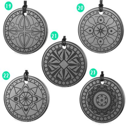 shungite pendants engraved mandalas 4.5 cm