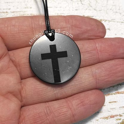shungite cross pendant engraved