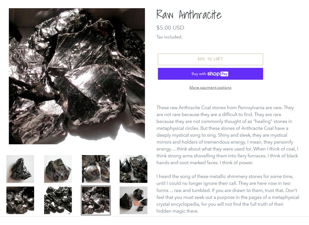 Sale of raw anthracite from Pennsylvania