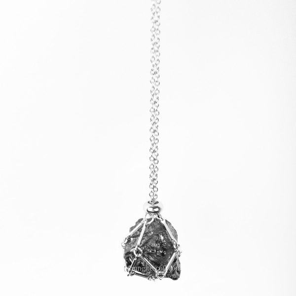 raw silver shungite necklace
